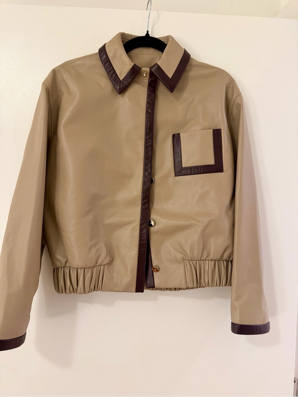 CHANEL Beige Jacket with Brown Contrast Trim